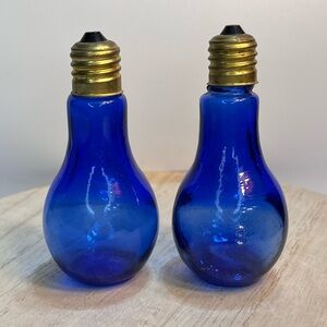Vintage Cobalt Blue Glass Light Bulb Salt and Pepper Shakers Set